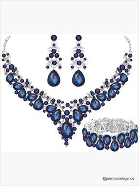 Bridal Wedding Jewelry Set Teardrop Crystal Necklace Earrings Bracelet